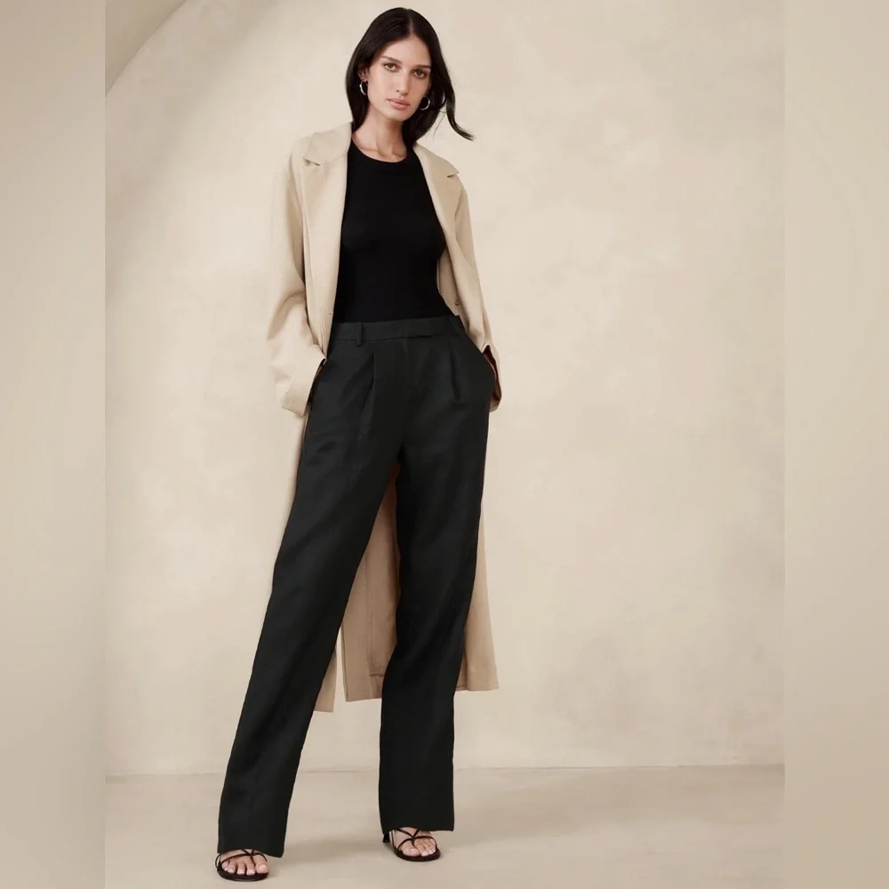 NWT! Banana Republic Black Lina Straight Linen Pant - 882876 🖥️7️⃣
